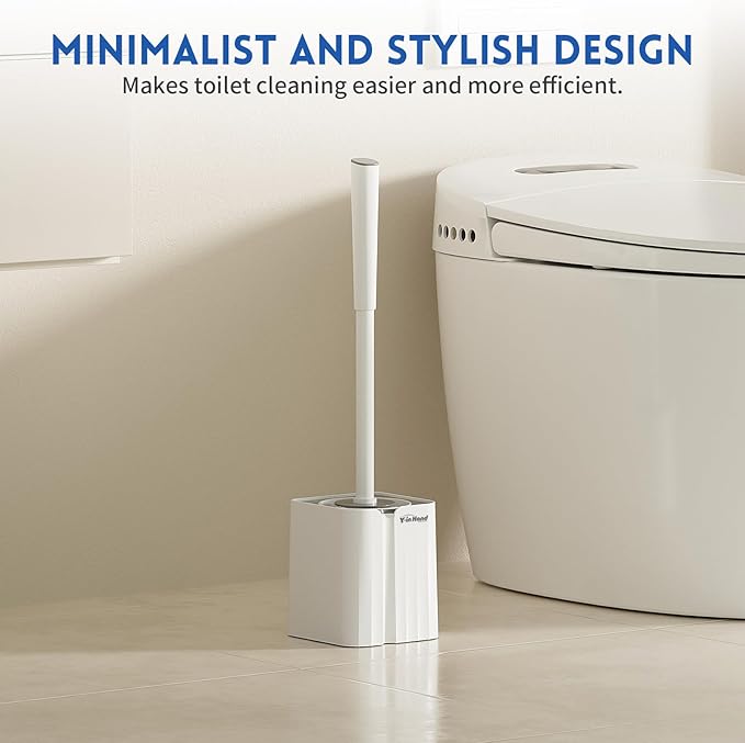Y-in Hand 2 Pack Silicone Toilet Brush, Soft Toilet Bowl Brush Set for Deep Cleaning. Bathroom RV Accessories with Long Handle, Wall mountable. - White