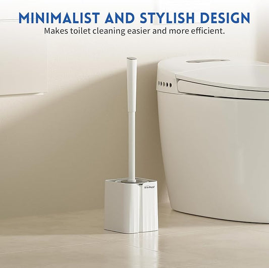 Y-in Hand 2 Pack Silicone Toilet Brush, Soft Toilet Bowl Brush Set for Deep Cleaning. Bathroom RV Accessories with Long Handle, Wall mountable. - White
