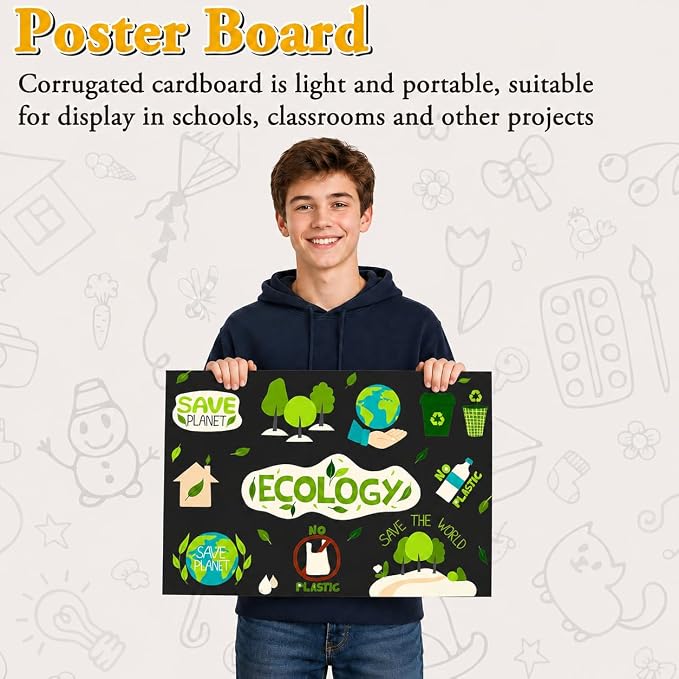 AKONEGE 4PCS Black Trifold Poster Board 26"x16" for Display & Presentation | Small, Corrugated Cardboard, Display Board, Presentation Board, Ideal for School Project, Science Fair, Business Exhibition