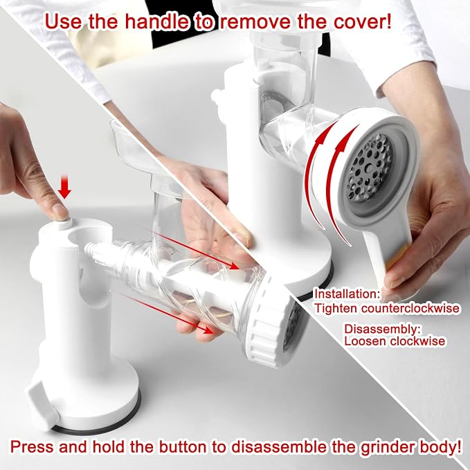 LHS Manual Meat Grinder, Heavy Duty Meat Mincer Sausage Stuffer,Hand Grinder with Stainless Steel Blades for Meat, Sausage, Cookies, Easy to Clean(3 in 1,White)