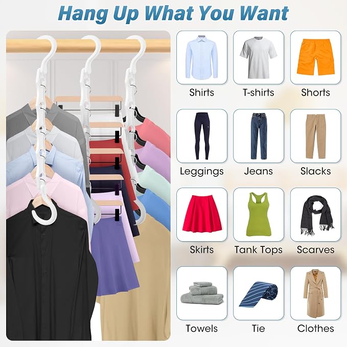 24 Pack Hangers Space Saving Magic Plastic Hanger Organizer White | Shirt Space Saving Hangers, Multi Clothes Hangers Space Saver for Closet Organizers Storage College Dorm Room Essentials