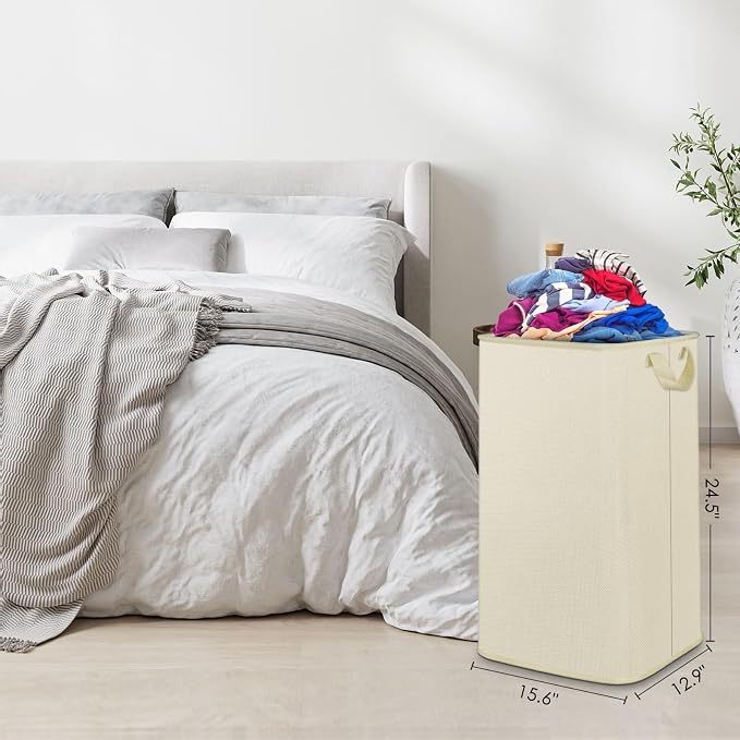 SNIGJAT Large Laundry Basket, 80L Collapsible Tall Hamper with Handle Beige | Dirty Clothes Hamper for Bedroom, Rectangular Sturdy Laundry Basket for College, Dorm, Towels, Toys
