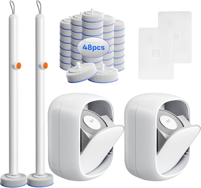 Disposable Toilet Cleaning System - Toilet Wand Kit with 36 High-Performance Refills, Wall Mounted Toilet Brush and Holder for Deep Cleaning Bathroom (2 Toilet Brush+48 Refills)