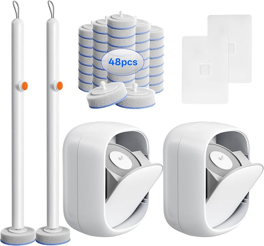 Disposable Toilet Cleaning System - Toilet Wand Kit with 36 High-Performance Refills, Wall Mounted Toilet Brush and Holder for Deep Cleaning Bathroom (2 Toilet Brush+48 Refills)