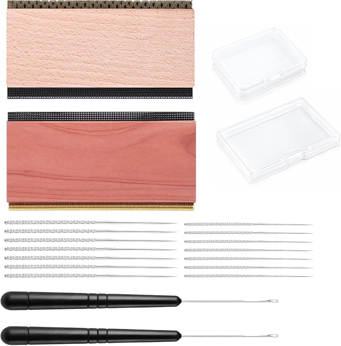 Cashmere Comb Double Sided Sweater Shaver Snag Repair Tool Kit with Snag Repair Needles Latch Hook Multifunction Fabric Clothes Shaver Travel Pilling Remover (Cedar and Beech)