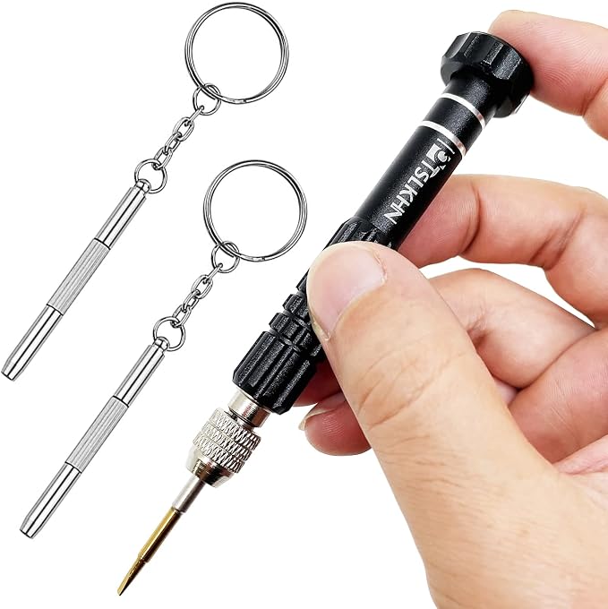 PTSLKHN Eyeglass Repair Kit, 5-in-1 Multifunctional Small Screwdriver, S2 Steel Eyeglass Screwdriver Kit for Eyeglass, Sunglasses, Electronics, Cellphone, Jewelry and More (Black 5in1)