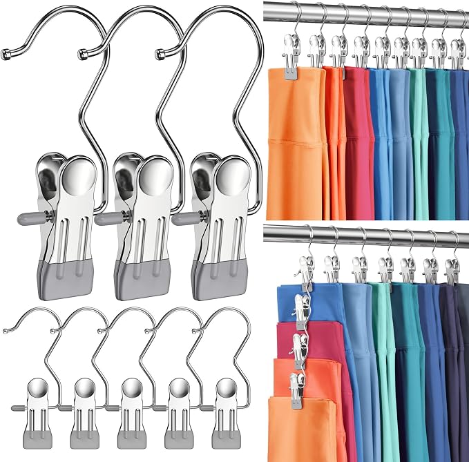 30 Pack Pants Hangers with Clip,Legging Organizer for Closet Hanging, Space Saving Yoga Pants Hangers Clip Hanger Wardrobe Organization,Closet Organizers and Storage for Jeans,Shorts,Skirts,Hats-Gray