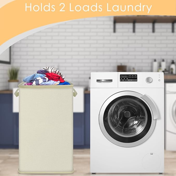 SNIGJAT Large Laundry Basket, 80L Collapsible Tall Hamper with Handle Beige | Dirty Clothes Hamper for Bedroom, Rectangular Sturdy Laundry Basket for College, Dorm, Towels, Toys