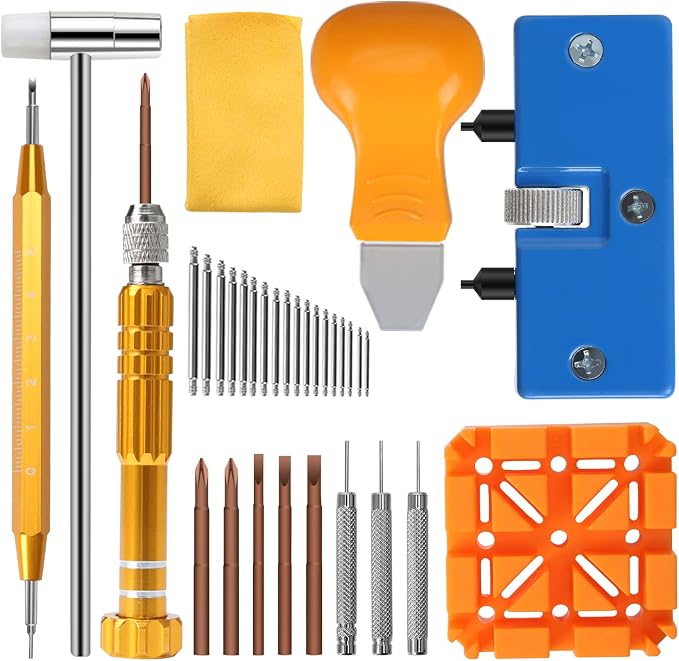 Watch Repair Kit, Professional Watch Battery Replacement Tool Watchband Link & Back Remover Spring Bar Repairing Tool Kit (122)