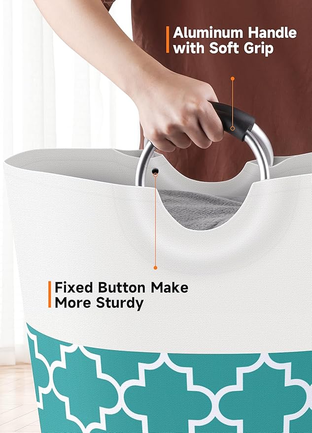Large Laundry Basket, 75L Tall Collapsible Hamper with Handles, Green | Freestanding Laundry Hamper, Waterproof Dirty Clothes Storage Bag for College, Bathroom, Foldable Washing Bin for Travel