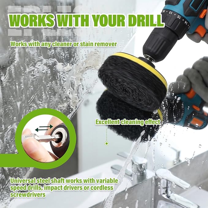 4 Inch Drill Brush Scrub Pads Cleaning Kit, 5X Faster Cleaning, Reusable Double Sided Scrub Pad for Bathroom Shower Tub Tile Grout Kitchen Toilet Hard Surfaces, 9 Pack(Black)
