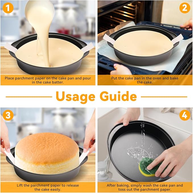 6 Inch Cake Pan - 3PCS Nonstick Round Cake Pans with 100 PCS Parchment Paper, Carbon Steel Smash Cake Baking Pans with Handle, Dishwasher Safe