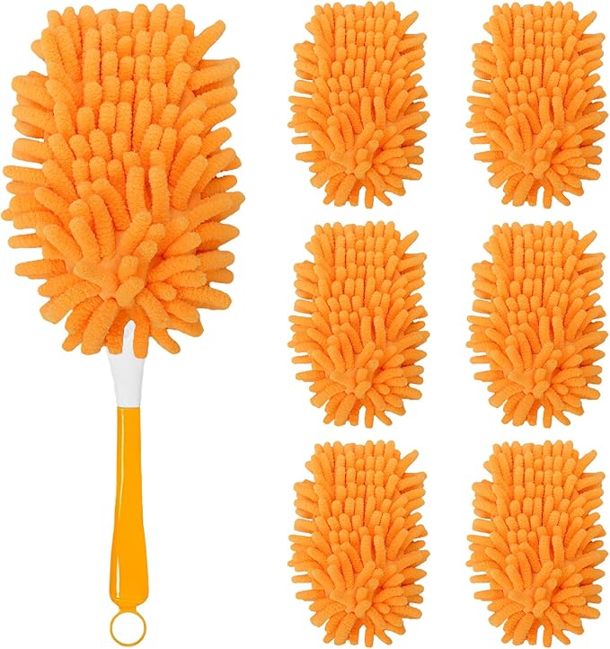 6Pcs Reusable Duster Refill Compatible with Swiffer Hand Duster +1 Handle, 360 Heavy Duty Duster Refills for Cleaning, Office, Ceiling Fan (6PCS+1Handle)