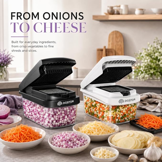 Compact Premium Vegetable Chopper, Mandoline Slicer, Veggie Chopper Food Chopper Container, Vegetable Cutter, Onion Salad Vegetable Chopper, Fruit Slicer, Shredding (Black & White)