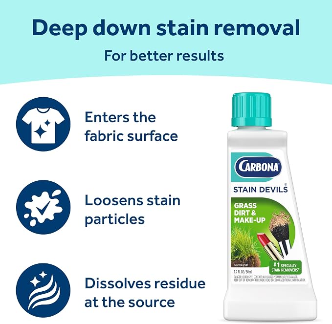 Carbona Stain Devils #6 (1.7 Fl Oz), Targeted Spot Cleaner for Grass, Dirt & Make-Up Stains, Safe on Skin & Washable Fabrics