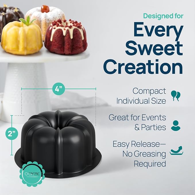 O’Creme Bakeable Plastic Mini Cake Pan with Container - Baking Pan With Non-Stick Silicone - Reusable Mold For Baking and Much More - and Clear Snap-Closure Container - 25 Cake Pans + 25 Containers