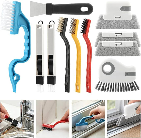 13 Pcs Window Track Cleaning Tools Set, Multifunctional Window Groove Cleaning Brush Kit, Hard Bristle for Sliding Door, Sill, Tile Lines, Shutter, Corner, Grout, Sink