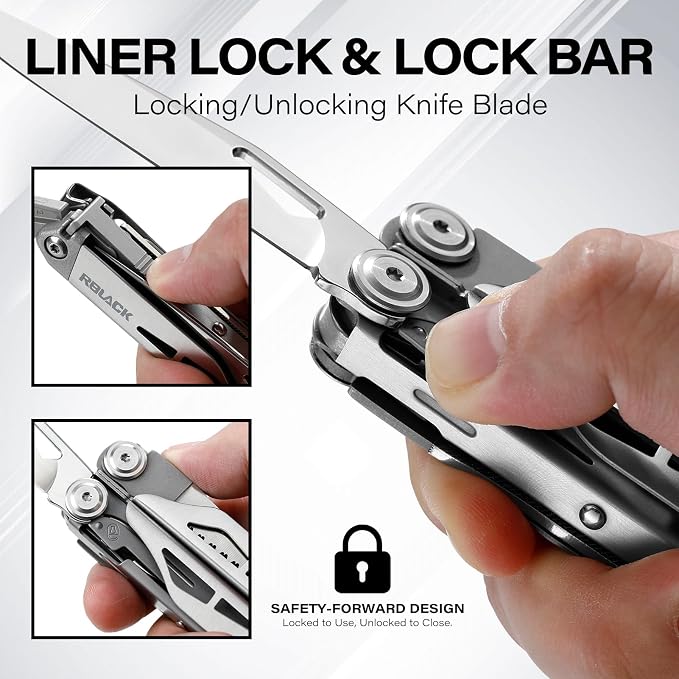 EDC Multitool, 21-in-1 Multi Tool Pliers with Safety Locking | Heavy-duty Stainless Steel, Seat Belt Cutter-Men's Gift Set with Nylon Sheath for DIY, Home, Garden & Outdoors, Satin Finish