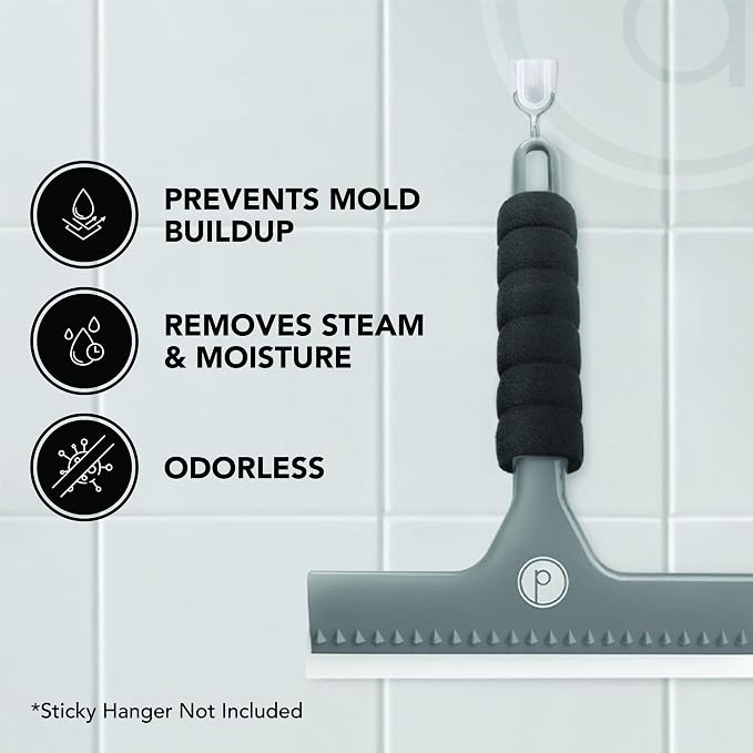 Squeegee for Shower Door, Car Windshield, and Glass Window - 2 Extra Silicone Replacement Blades - Foam Handle - Gray