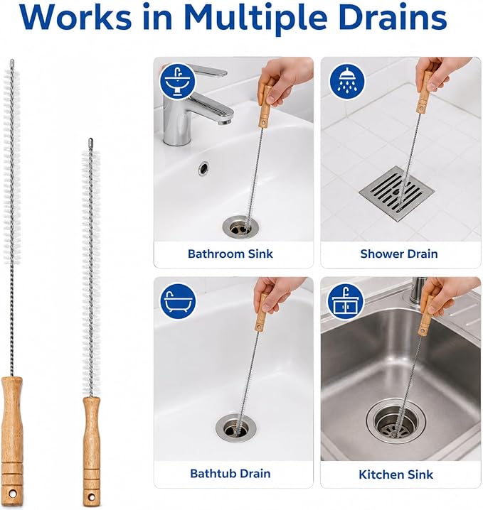 4 Pack Drain Cleaning Brush Set, Flexible Sink and Shower Drain Brush, Refrigerator Coil Radiator Brush, Thin Crevice Cleaning Brush for Bathroom, Kitchen, Vents and Tight Spaces