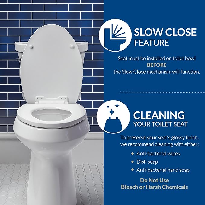 Mayfair Caswell Modern Slow Close Toilet Seat, Durable Plastic Seat, Made in USA, Elongated, White, 4-Pack
