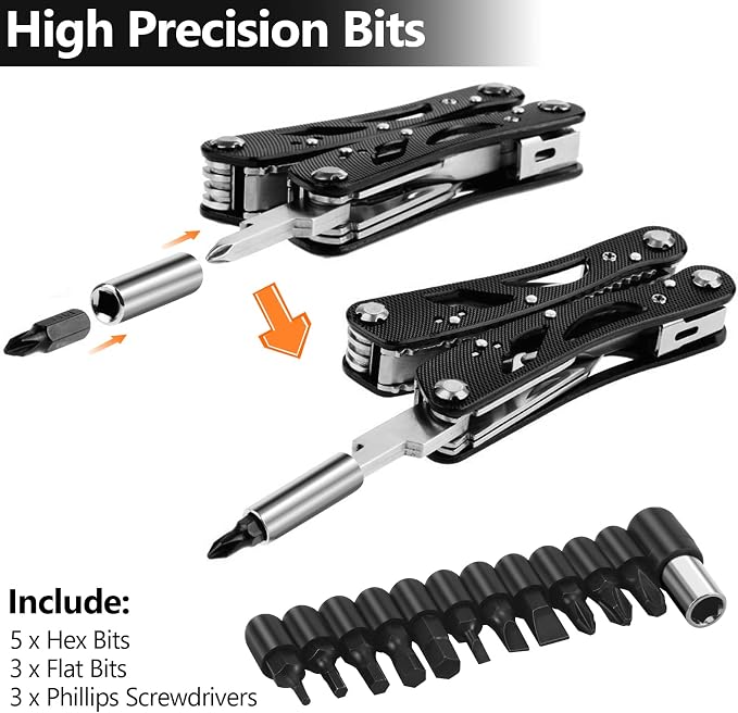 Multitool Pliers Set Stainless Steel Screwdriver Tool with 11 Screwdriver Bits Black 10 Pack