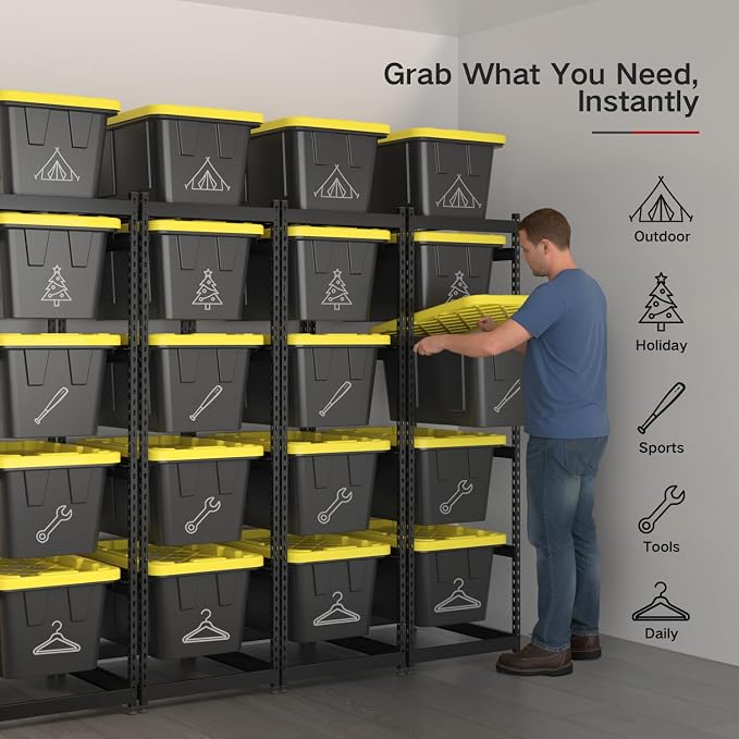 27 Gallon Tote Storage Rack, Heavy-Duty Storage Bin Rack Organizer, 5-Tier Standing Storage Bin Shelves, 250 lb Capacity, Maximize Space for Garage, Warehouse, Utility, 2 Pack (Totes Not Included)