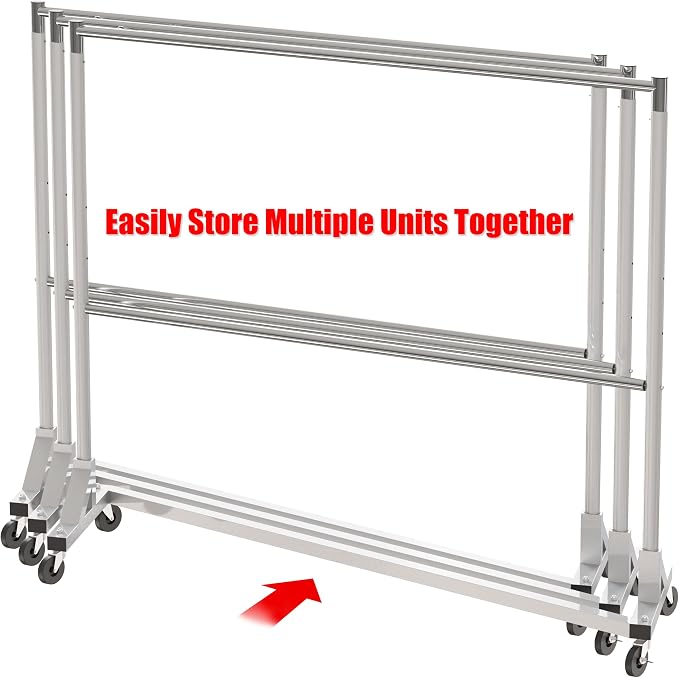 Simple Houseware Commercial Grade Z-Base Double Rod Garment Rack, 600lb Load, 63 inch, Silver