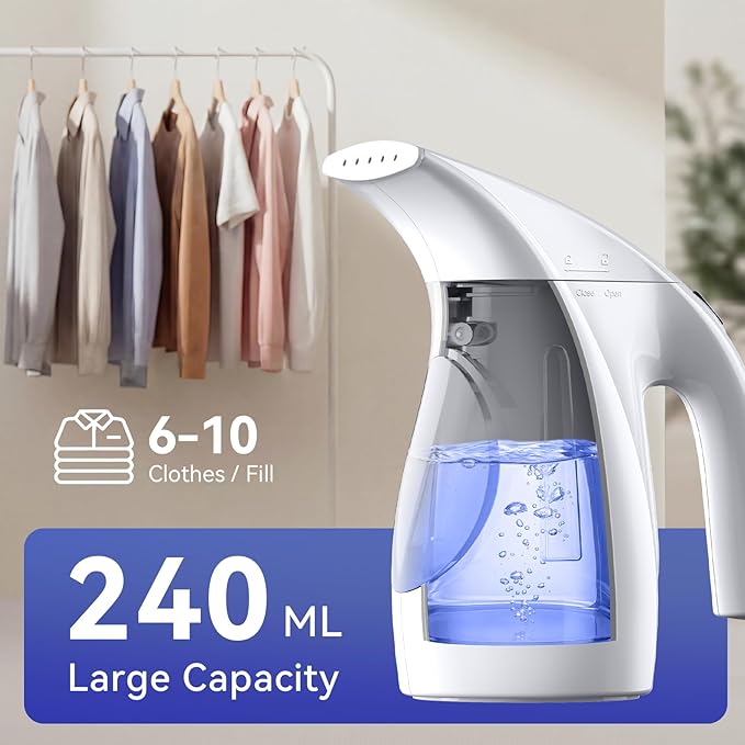 HiLIFE Steamer for Clothes, Portable Handheld Garment Wrinkle Remover, 240ml Big Capacity, 700W, Strong Penetrating Steam, for Home, Office and Travel, ONLY FOR 120V, Pearl White
