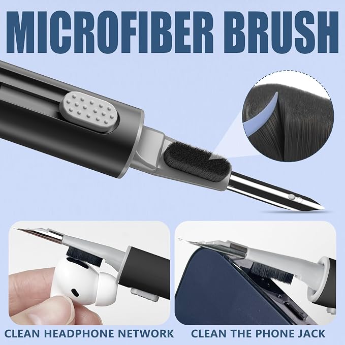 Inesore Multi Cleaning Kit for AirPods & All Bluetooth Earbuds (Black) | Metal Tip, High-Density Soft Brush, Flocked Sponge Tip, 3 in 1 Design, Compact & Lightweight, Easy Operation, Easy to Carry