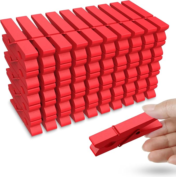 50PCS Colored Wooden Clothespins 2.9 Inch Color Clothes Pins for Pictures | Colorful Close Pins Wood for Photos Classroom School Decoration Craft Cheer, Red