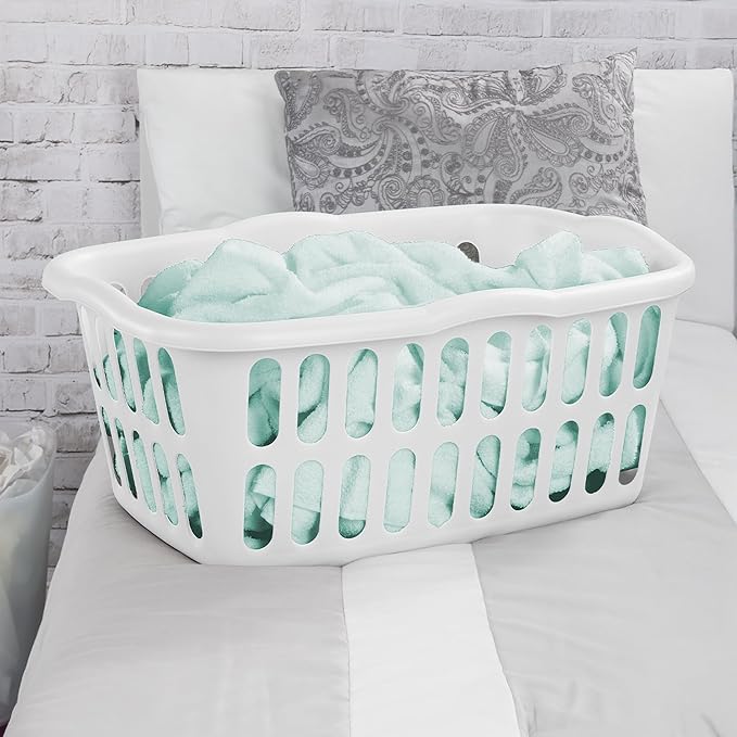 Sterilite 12-Pack Rectangular Laundry Basket, Plastic Clothes Hamper, 1.5 Bushel, White - Dirty Clothing Storage Organizer with Handles for Bedroom, Bathroom, and Closet | 1.5 Bushel, White - Dirty Clothing Storage Organizer with Handles for Bedroom, B...