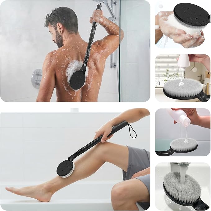 Gobiteli Back Scrubber for Shower,25" Long Handle Shower Brush for Body Exfoliator and Deep Clean,Back Washer for Shower for Men,Women and Elderly