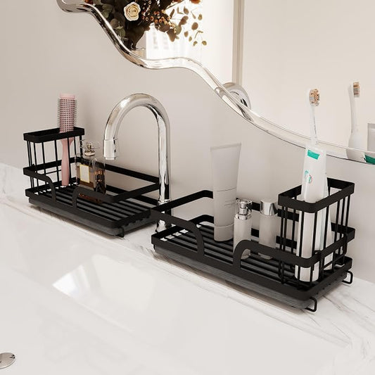 Sponge Holder for Kitchen Sink Caddy with Stone Drying Tray 2 PCS | No Draining Needed, Removable Brush Holder，Sink Caddy Organizer,Countertop Storage, Bathroom, Home Decor Accessories