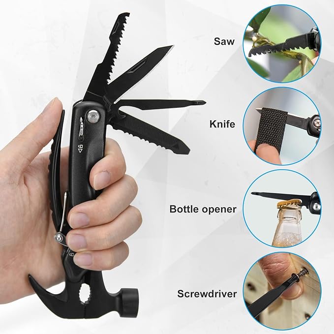 BIIB Dad Gifts, 12 in 1 Hammer Multitool, Camping Essentials Survival Tools | Stocking Stuffers for Dad Husband Grandpa, Camping Essentials Tools, Personalized Fathers Day Mens Gifts from Daughter Wife