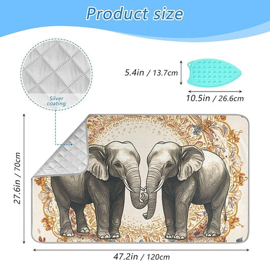 Ironing Mat Pad for Table Portable Travel Iron Blanket Ironing Board Covers Pressing Mat Heat Press Pads 27.6x47.2 Inches Elephants Mandala Pattern Beige41