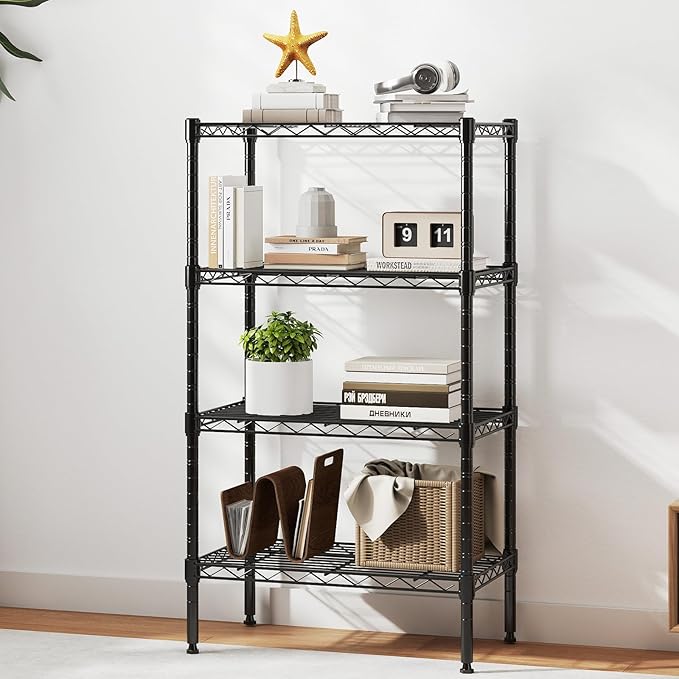 DUMOS 4-Tier Metal Storage Shelves, 23" W Adjustable Standing Storage Rack Shelf, Heavy Duty Steel Shelving Unit Organizers for Kitchen Bathroom Pantry Garage, 23.3" Wx13.4 Dx47 H