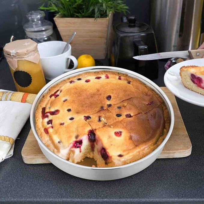 TeamFar 8 Inch Cake Pan, 3 Pcs Round Cake Pan Tier Cake Pan Set Stainless Steel, Healthy & Heavy Duty, Mirror Finish & Easy Clean, Dishwasher Safe