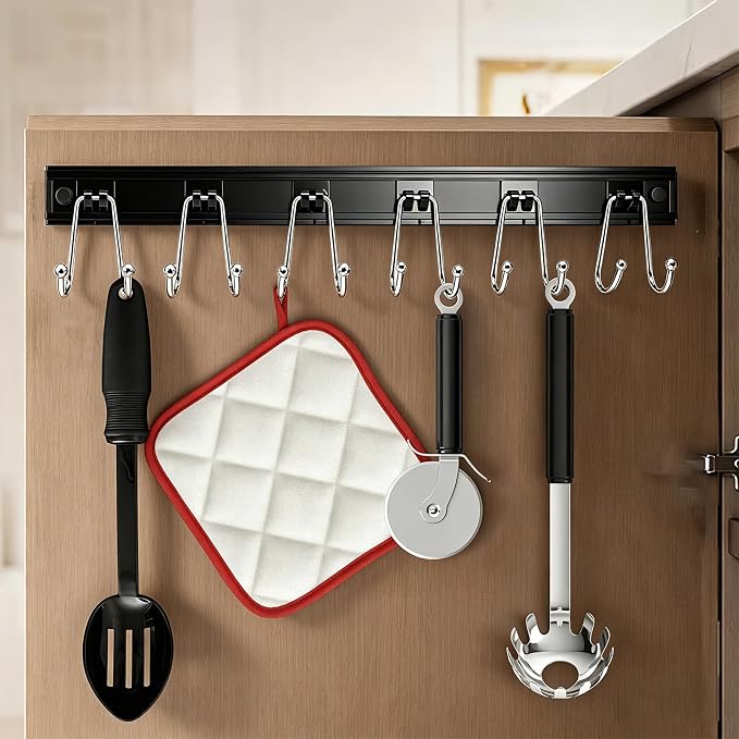 Cociat 2PCS Utensil Racks with 12 Hooks 17.2 Inch Kitchen Utensil Holders Hanging Utensil Rack Multifunctional (17.2 inch Black)