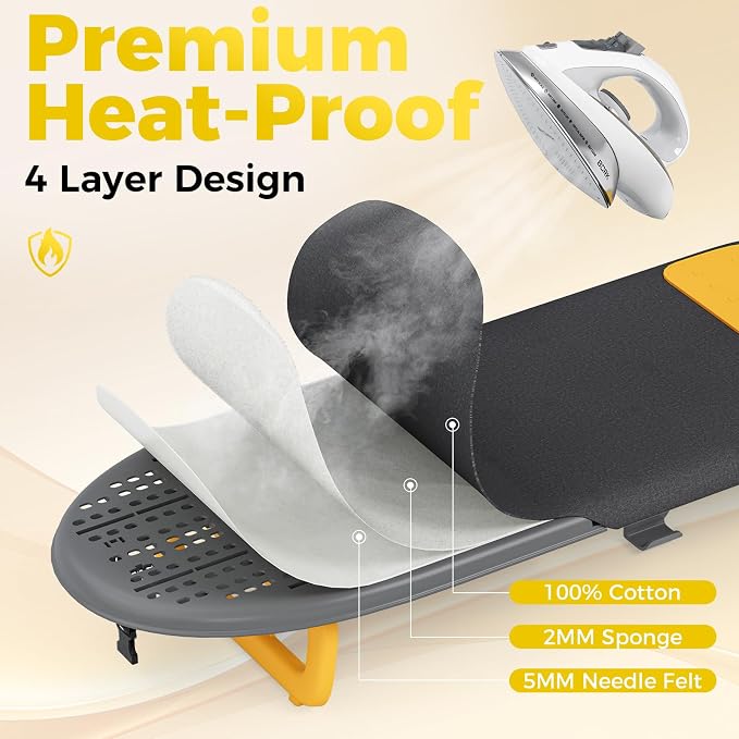 KINGBOARD Small Ironing Board with Iron Holder,12x32 Black & Orange | Tabletop Ironing Board with Heat Resistant Cover, Foldable Mini Iron Board with Non-Slip Feet, Easy Storage for Travel & Dorm