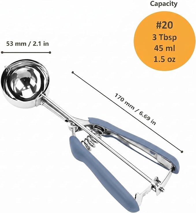 Ice Cream Scoop, Cookie Scoop, 3 Tbsp/ 45 ml/ 1.5 oz Cookie Scoops for Baking, 18/8 Stainless Steel Cookie Scooper for Baking, Ice Cream Scooper with Trigger Release, Cookie Dough Scoop (Blue Gray)