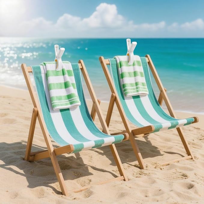 6pcs Towel Clips for Sun Loungers Large Beach Towel Clips Strong Grip Clothes Pegs Non-Slip Towel Pegs for Sun Lounger, Washing Line, Laundry, Pool Chairs, Sunbeds, with Drawstring Organizer