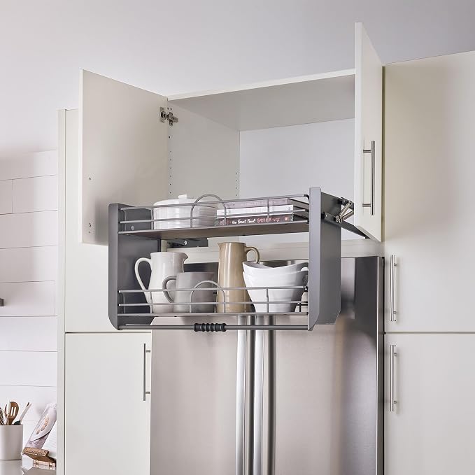 Rev-A-Shelf 36" Pull Down Heavy Duty Shelf Organizer for Tall Kitchen/Bathroom Cabinets, Dual Tier Wall Mounted Pantry Storage, Chrome, 5PD-36FOG
