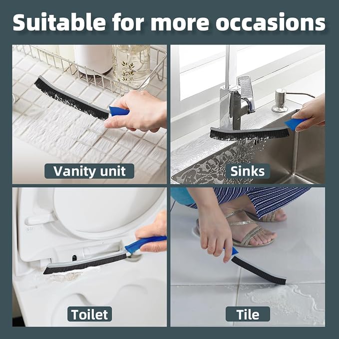 TQRR 2 Pcs Toilet Scrubber Brush, Bathroom Cleaning Brush with Hanging Hole | Multifunctional Hard Bristle Crevice Cleaning Brush,Gap Brush, Cleaner Tools for Sinks, Shower, Tile, Grout (2, Navy Blue)
