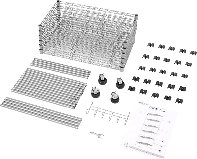 Homdox 6-Tier Storage Shelf Wire Shelving Unit Free Standing Rack Organization with Caster Wheels, Stainless Side Hooks, Silver Gray | Rack Organization