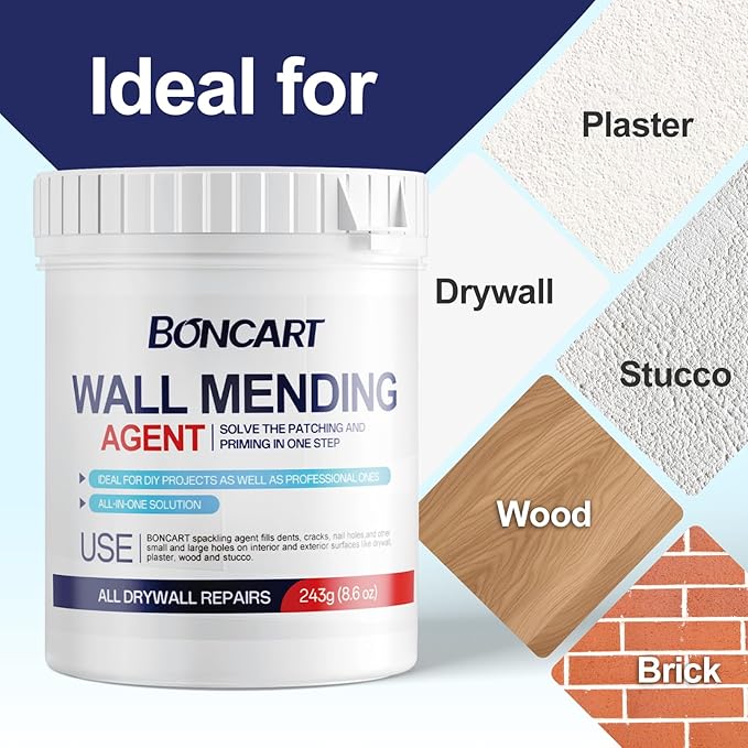 BONCART 17.2Oz Drywall Patch Repair Kit – Professional All-in-1 Tool Set | Includes Scrapers, Sanding Sponge, Texture Sponge, Gloves, Aluminum Patches, And Putty Knife. For Fast Wall Hole Repair
