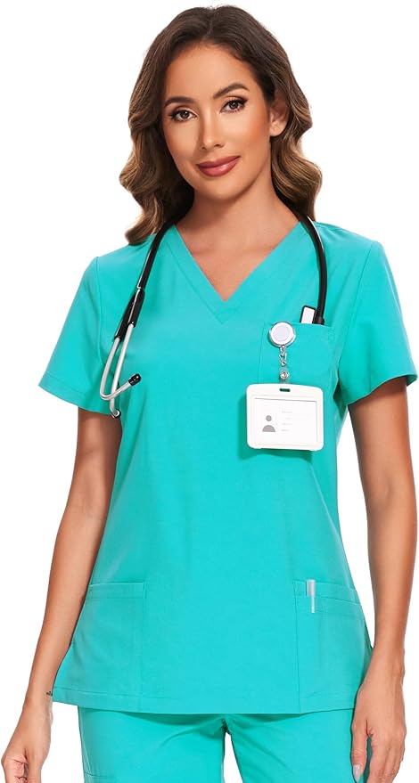 Scrubs Tops for Woman - Soft Stretch, V-Neck Tops | 3 Pockets, Side Split Design, Short Sleeve, Breathable & Lightweight Nursing Shirt, Easy-Care Fabric for All-Day Comfort