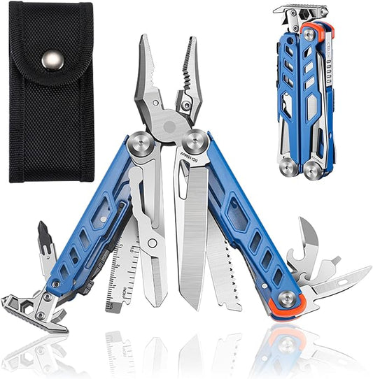 23-in-1 Multitool Pliers with Scissors, Wire Cutters, Window Breaker, Flint, Saw Screwdrivers Bottle Opener,High-carbon Steel Multi Tool with Carrying Pouch Ideal for Camping Survival and Gift