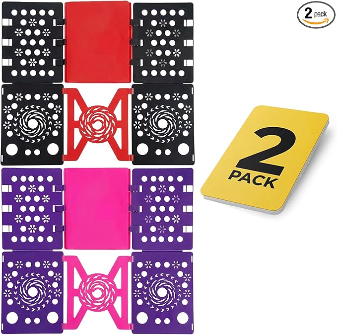2 Pack Shirt Folder Board Laundry Organizer 22.8 X 26.8 Inch Plastic Durable Fast Easy Magic Flip T Shirts Dress Pants Towels Adult (Pink Purple Black Red)