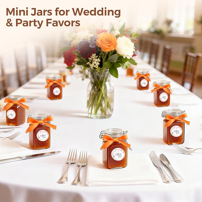 ComSaf Square Small 8 oz Glass Spice Jars with Airtight Lids 6 Pack Pantry | Jams herbs, Overnight oats, Pickling favors, Labels included, Funnel included, Pantry organization, Sourdough pickling